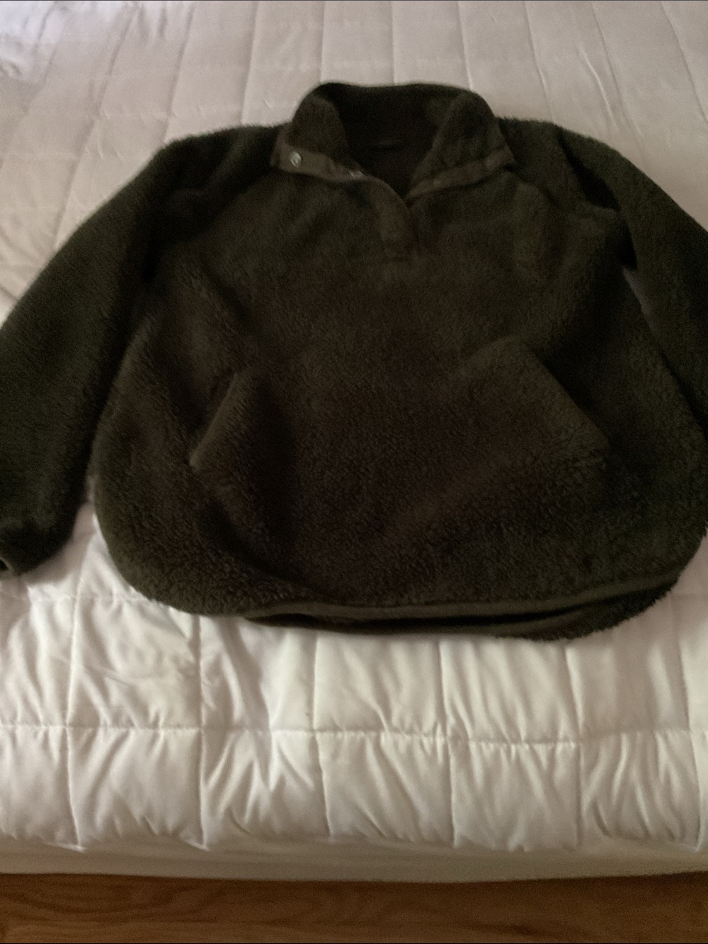 32 Degrees Heat Sherpa Fleece Pullover Women’s Small Olive Green Snap Neck